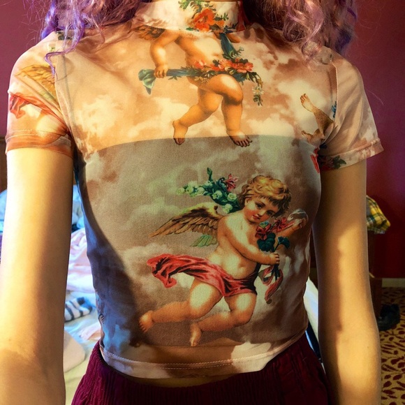 ✨ New Sheer Tan Angel Cherub Short Sleeve Top ✨ - Picture 4 of 8